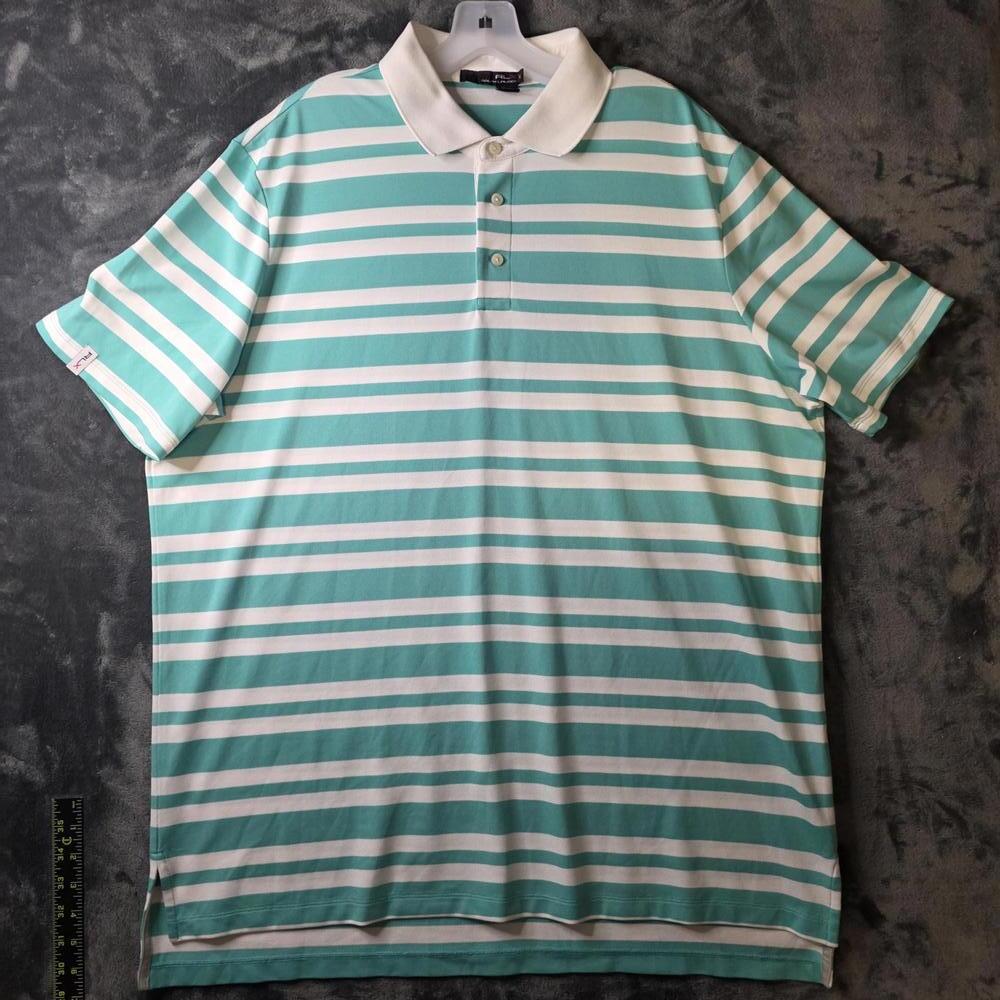 RLX Ralph Lauren Men's Shirt Golf Polo XL Stripe Teal White